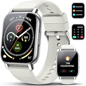 Smart Watch for Men Women, 1.85" HD Screen Smartwatch (Answer/Make Call) with Heart Rate Sleep Monitor Pedometer, 110+ Sports Mode Fitness Watch, IP68 Waterproof Fitness Tracker for Android iOS, White