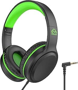 Green Wired Headphones for Boys Portable On Ear Youth Headphones for School Airplane Travel Lightweight Portable Compatible with Pad Computer Laptop for Adults Student Children Girls Kids